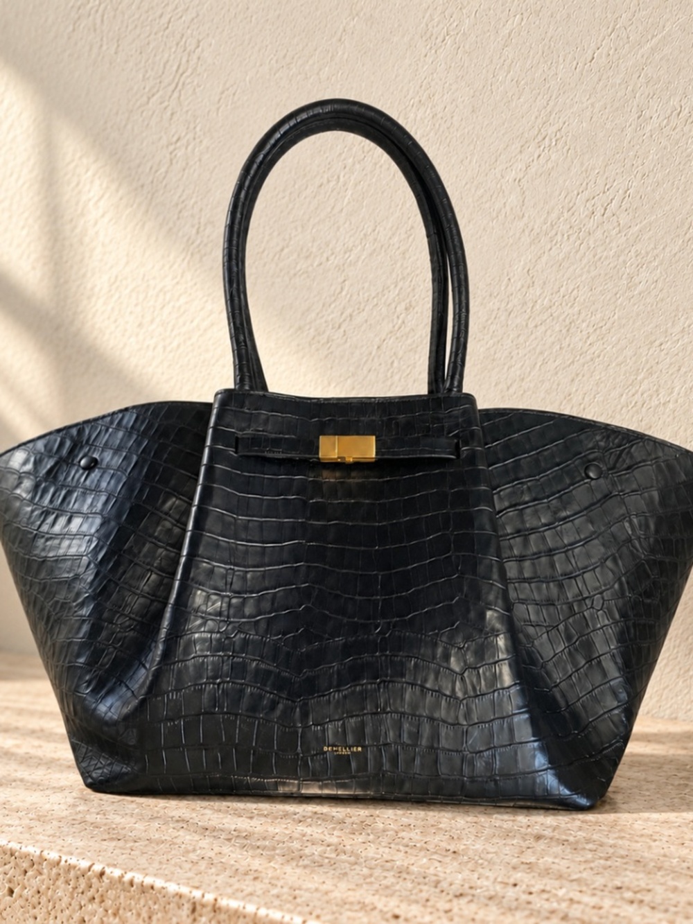 NWT - DeMellier New York Black Croc-Effect Leather Tote